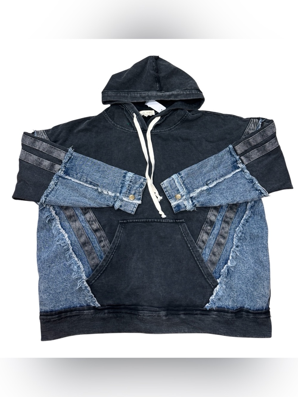 Gilded intent Black denim mixed hoodie Size S NWT
